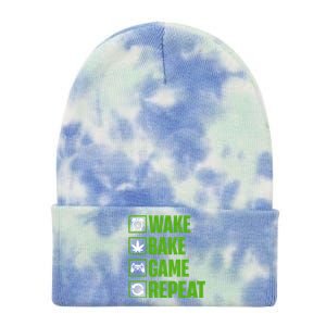 Wake Bake Game Repeat 420 Retro Weed Cannabis Thc Marijuana Funny Gift Tie Dye 12in Knit Beanie