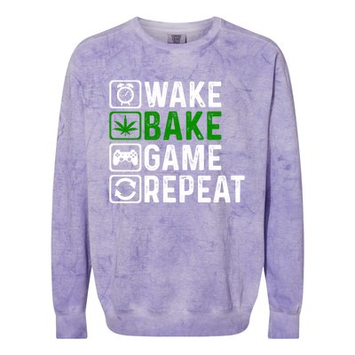 Wake Bake Game Repeat Marijuana Weed Lover Weed Gift Colorblast Crewneck Sweatshirt