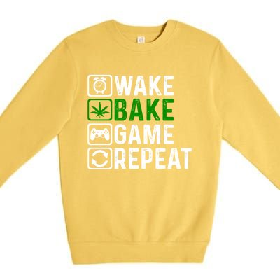 Wake Bake Game Repeat Marijuana Weed Lover Weed Gift Premium Crewneck Sweatshirt