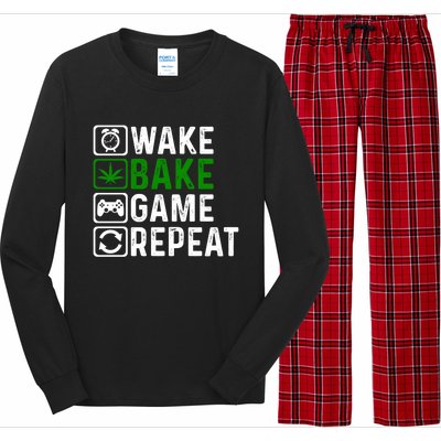 Wake Bake Game Repeat Marijuana Weed Lover Weed Gift Long Sleeve Pajama Set