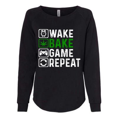 Wake Bake Game Repeat Marijuana Weed Lover Weed Gift Womens California Wash Sweatshirt