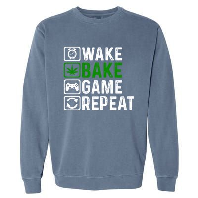 Wake Bake Game Repeat Marijuana Weed Lover Weed Gift Garment-Dyed Sweatshirt