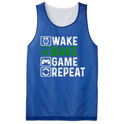 Wake Bake Game Repeat Marijuana Weed Lover Weed Gift Mesh Reversible Basketball Jersey Tank