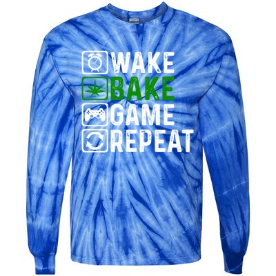 Wake Bake Game Repeat Marijuana Weed Lover Weed Gift Tie-Dye Long Sleeve Shirt