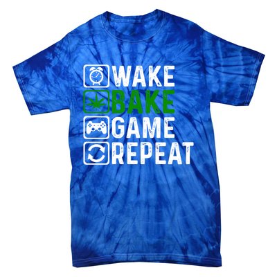 Wake Bake Game Repeat Marijuana Weed Lover Weed Gift Tie-Dye T-Shirt