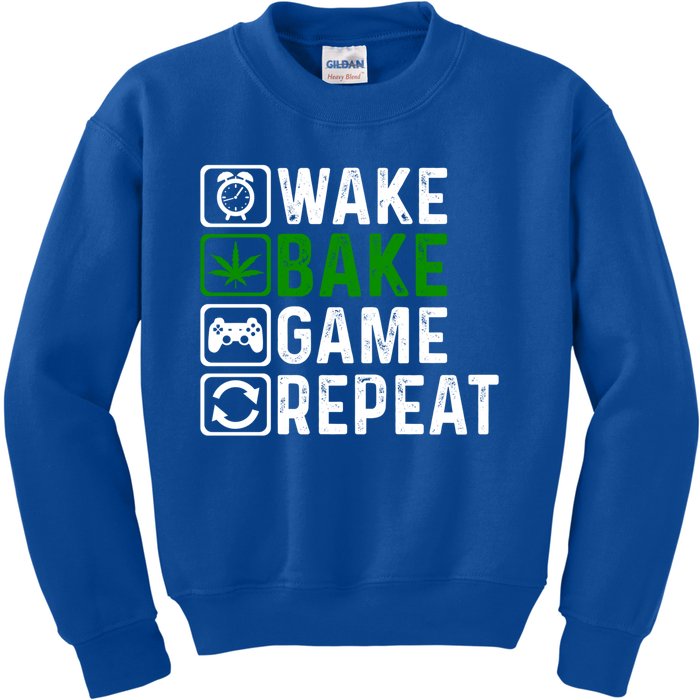 Wake Bake Game Repeat Marijuana Weed Lover Weed Gift Kids Sweatshirt