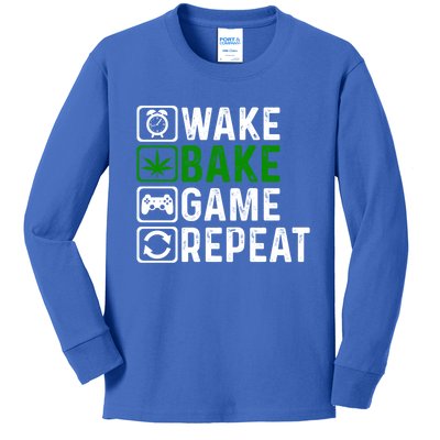 Wake Bake Game Repeat Marijuana Weed Lover Weed Gift Kids Long Sleeve Shirt