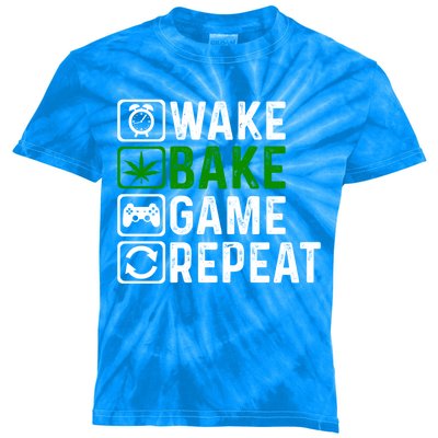 Wake Bake Game Repeat Marijuana Weed Lover Weed Gift Kids Tie-Dye T-Shirt