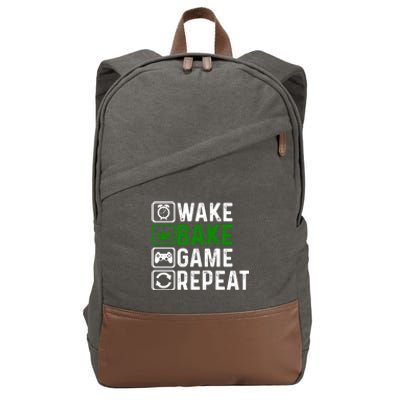 Wake Bake Game Repeat Marijuana Weed Lover Weed Gift Cotton Canvas Backpack