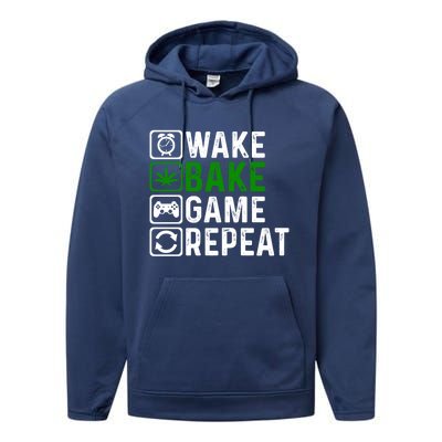 Wake Bake Game Repeat Marijuana Weed Lover Weed Gift Performance Fleece Hoodie