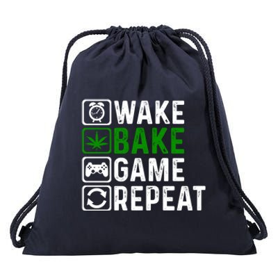 Wake Bake Game Repeat Marijuana Weed Lover Weed Gift Drawstring Bag