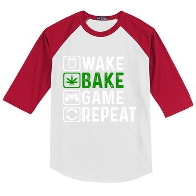 Wake Bake Game Repeat Marijuana Weed Lover Weed Gift Kids Colorblock Raglan Jersey