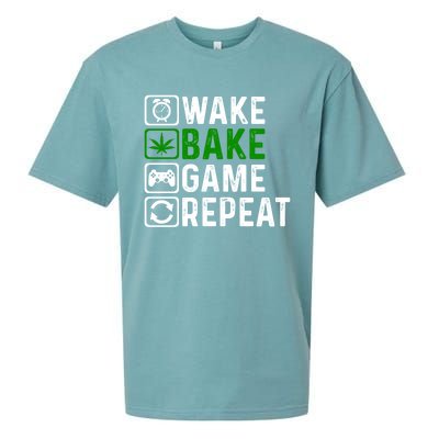 Wake Bake Game Repeat Marijuana Weed Lover Weed Gift Sueded Cloud Jersey T-Shirt