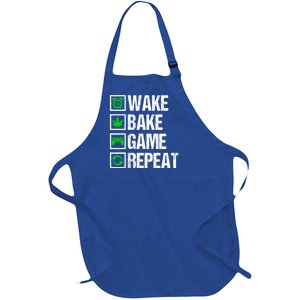 Wake Bake Game Repeat 420 Weed Cannabis Funny Gaming Gift Full-Length Apron With Pockets