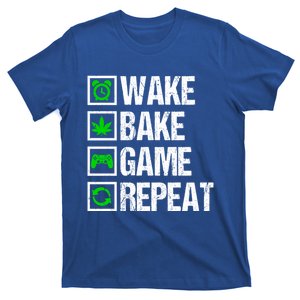 Wake Bake Game Repeat 420 Weed Cannabis Funny Gaming Gift T-Shirt