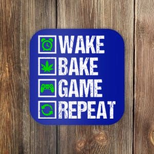 Wake Bake Game Repeat 420 Weed Cannabis Funny Gaming Gift Coaster