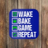 Wake Bake Game Repeat 420 Weed Cannabis Funny Gaming Gift Coaster