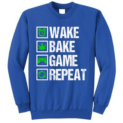 Wake Bake Game Repeat 420 Weed Cannabis Funny Gaming Gift Tall Sweatshirt