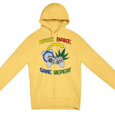 Wake Bake Game Repeat Weed Cannabis Smoker Gamer Gaming Gift Premium Pullover Hoodie