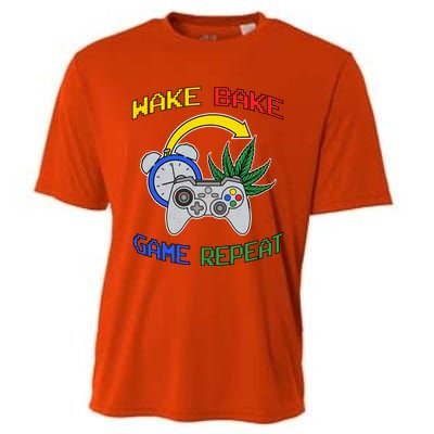 Wake Bake Game Repeat Weed Cannabis Smoker Gamer Gaming Gift Cooling Performance Crew T-Shirt