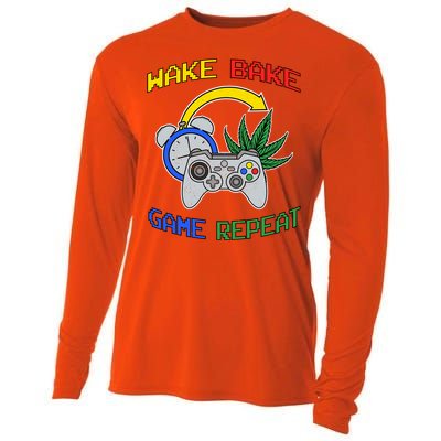 Wake Bake Game Repeat Weed Cannabis Smoker Gamer Gaming Gift Cooling Performance Long Sleeve Crew