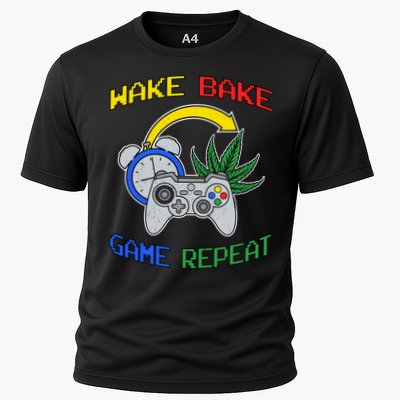 Wake Bake Game Repeat Weed Cannabis Smoker Gamer Gaming Gift Performance Shirt