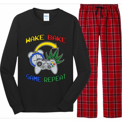 Wake Bake Game Repeat Weed Cannabis Smoker Gamer Gaming Gift Long Sleeve Pajama Set