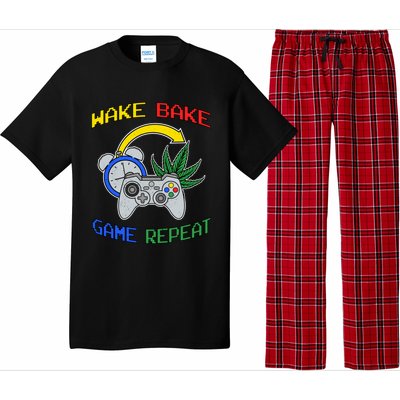 Wake Bake Game Repeat Weed Cannabis Smoker Gamer Gaming Gift Pajama Set