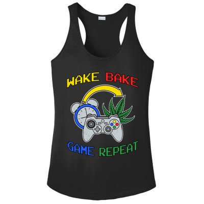 Wake Bake Game Repeat Weed Cannabis Smoker Gamer Gaming Gift Ladies PosiCharge Competitor Racerback Tank