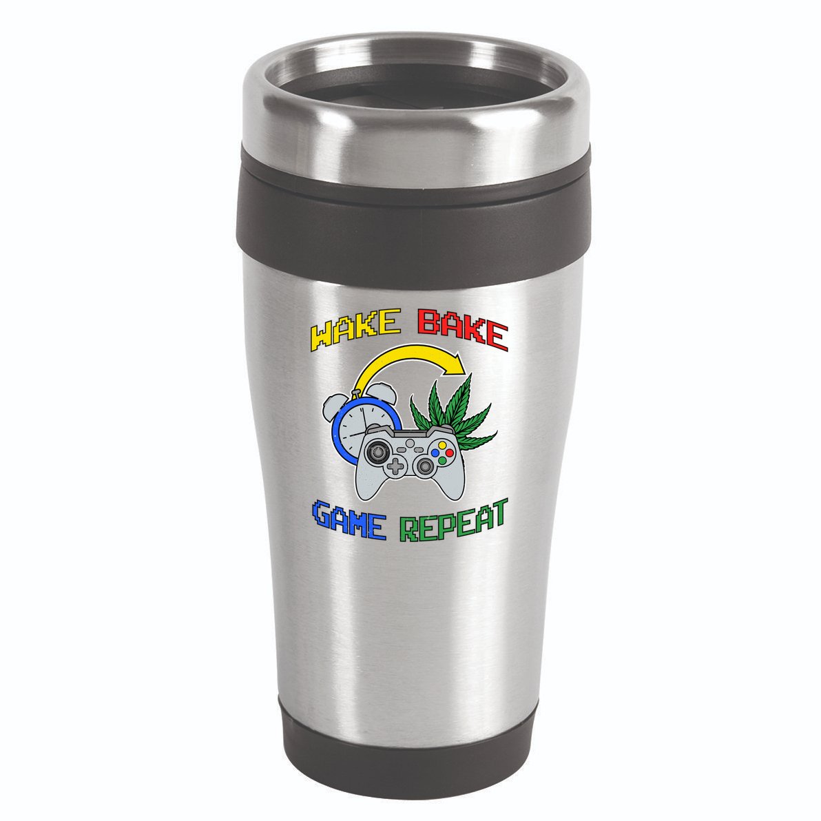 Wake Bake Game Repeat Weed Cannabis Smoker Gamer Gaming Gift 16oz Travel Tumbler