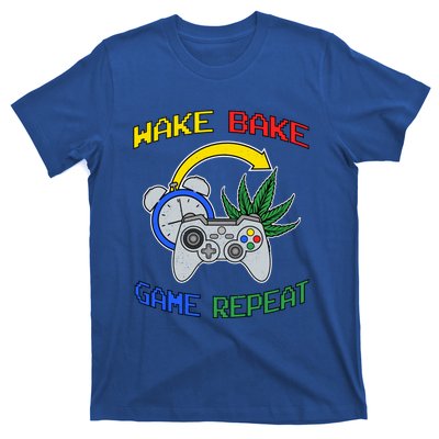 Wake Bake Game Repeat Weed Cannabis Smoker Gamer Gaming Gift T-Shirt