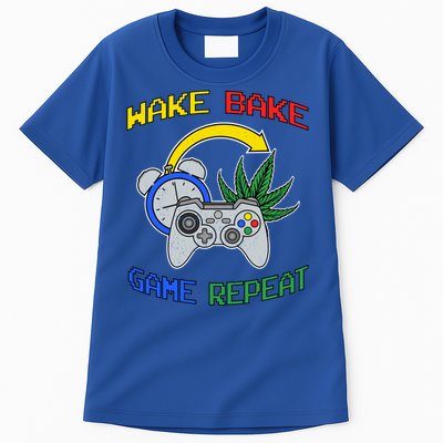 Wake Bake Game Repeat Weed Cannabis Smoker Gamer Gaming Gift Tall T-Shirt