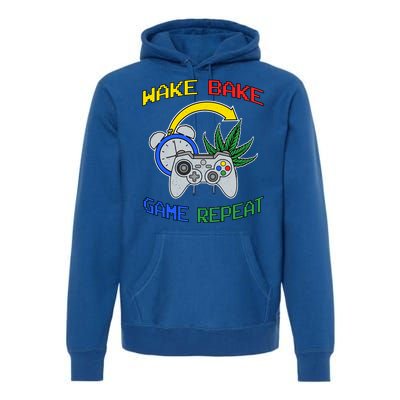 Wake Bake Game Repeat Weed Cannabis Smoker Gamer Gaming Gift Premium Hoodie