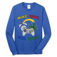 Wake Bake Game Repeat Weed Cannabis Smoker Gamer Gaming Gift Tall Long Sleeve T-Shirt