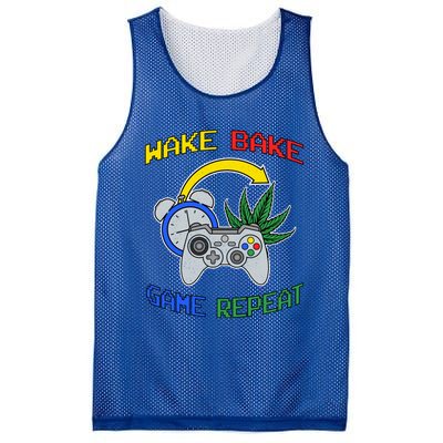 Wake Bake Game Repeat Weed Cannabis Smoker Gamer Gaming Gift Mesh Reversible Basketball Jersey Tank