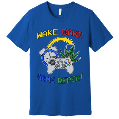 Wake Bake Game Repeat Weed Cannabis Smoker Gamer Gaming Gift Premium T-Shirt