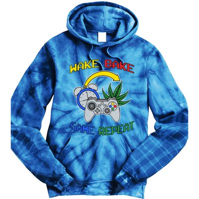 Wake Bake Game Repeat Weed Cannabis Smoker Gamer Gaming Gift Tie Dye Hoodie