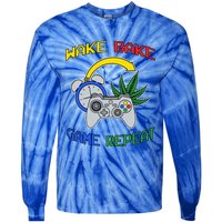 Wake Bake Game Repeat Weed Cannabis Smoker Gamer Gaming Gift Tie-Dye Long Sleeve Shirt