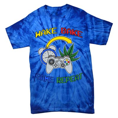 Wake Bake Game Repeat Weed Cannabis Smoker Gamer Gaming Gift Tie-Dye T-Shirt