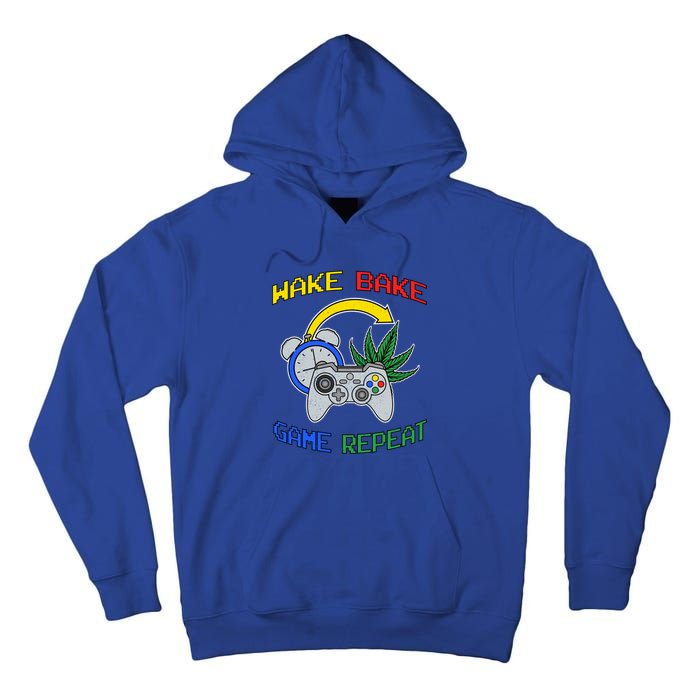 Wake Bake Game Repeat Weed Cannabis Smoker Gamer Gaming Gift Tall Hoodie