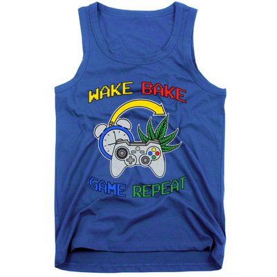 Wake Bake Game Repeat Weed Cannabis Smoker Gamer Gaming Gift Tank Top