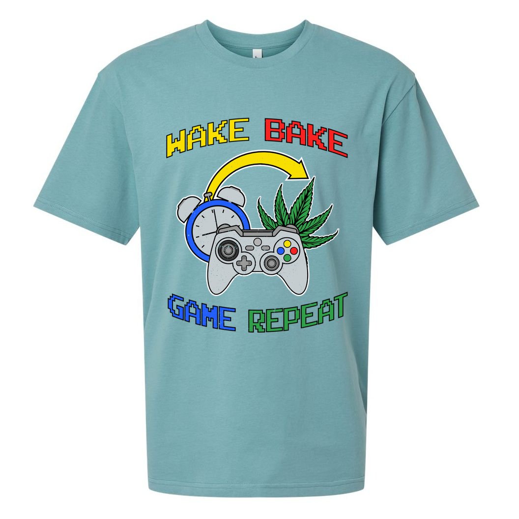Wake Bake Game Repeat Weed Cannabis Smoker Gamer Gaming Gift Sueded Cloud Jersey T-Shirt