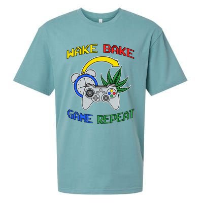 Wake Bake Game Repeat Weed Cannabis Smoker Gamer Gaming Gift Sueded Cloud Jersey T-Shirt