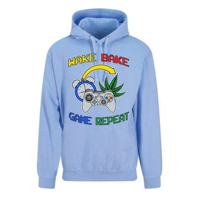 Wake Bake Game Repeat Weed Cannabis Smoker Gamer Gaming Gift Unisex Surf Hoodie