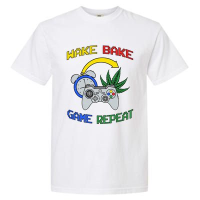 Wake Bake Game Repeat Weed Cannabis Smoker Gamer Gaming Gift Garment-Dyed Heavyweight T-Shirt