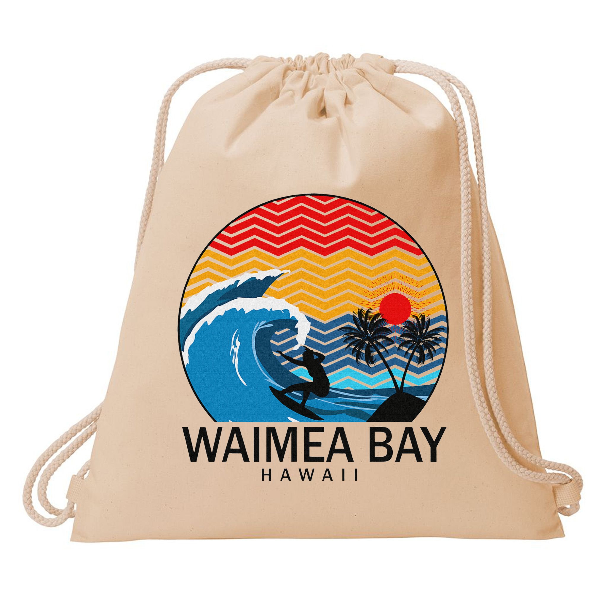 Waimea Bay Hawaii Surfboard Drawstring Bag