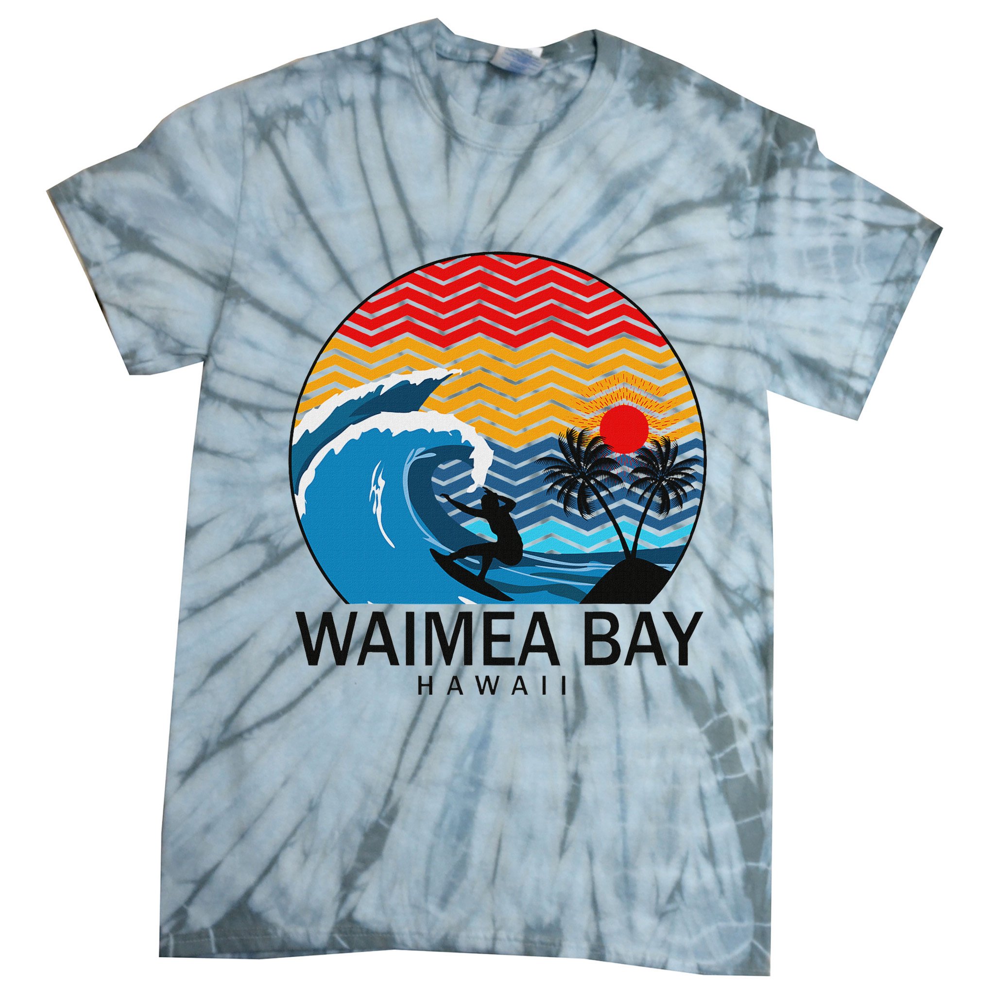 Waimea Bay Hawaii Surfboard Tie-Dye T-Shirt
