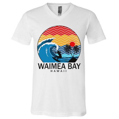 Waimea Bay Hawaii Surfboard V-Neck T-Shirt