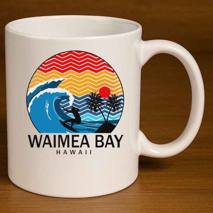 Waimea Bay Hawaii Surfboard 11oz C Handle Ceramic Mug