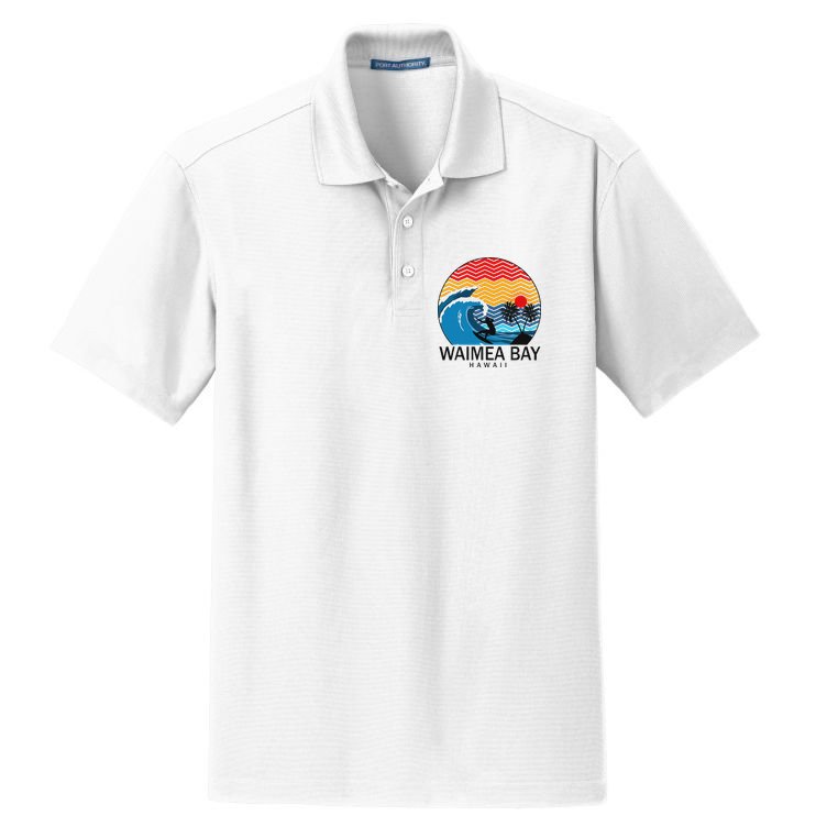 Waimea Bay Hawaii Surfboard Dry Zone Grid Polo